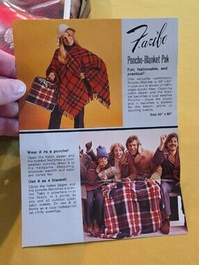 VTG Faribo Poncho Blanket Pak Red Plaid Stadium Throw Fringe New In Bag NOS